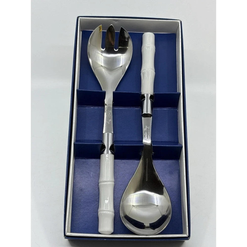 Vintage Frontier Forge Serving Utensils Faux Bamboo Silver Box